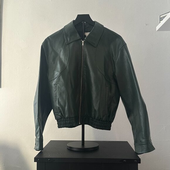Moon River Dark Green Faux Leather Bomber Jacket – Size M - Picture 3 of 7